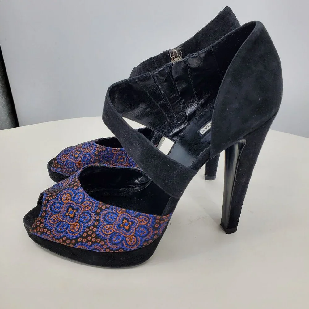 Emporio Armani Platform Suede Heels‎ 40 Black Blue Orange Whimsigoth Fairy Artsy
